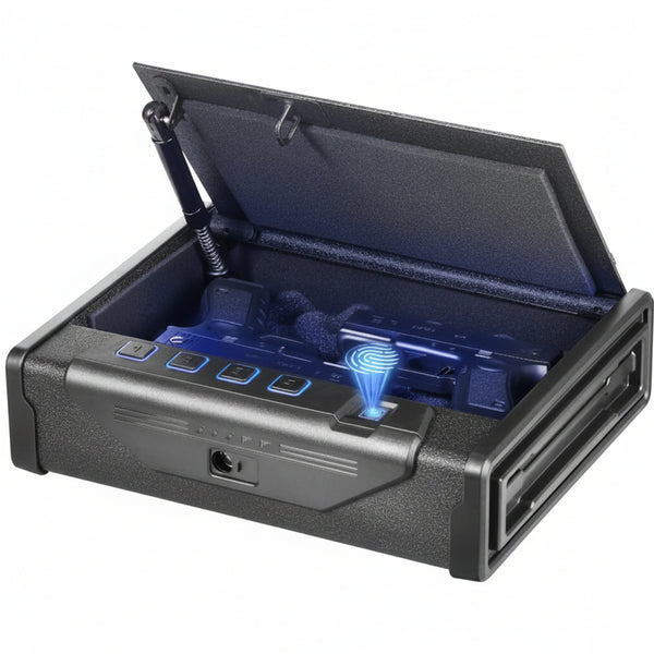 Gun Safe for Pistols, Biometric Gun Safe with Three Quick Access Ways of Fingerprints, Passwords and Keys, Handgun Safe for 2 Pistols for Home, Bedside, Nightstand, Car