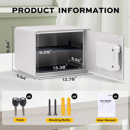 Biometric Safe for Home, 0.6 Cube Feet Auto-Open Fingerprint Safe with Touch Screen, Alarm System & Removable Shelf, Small Money Box for Cash, Jewelry, Documents, Home Office Use,White